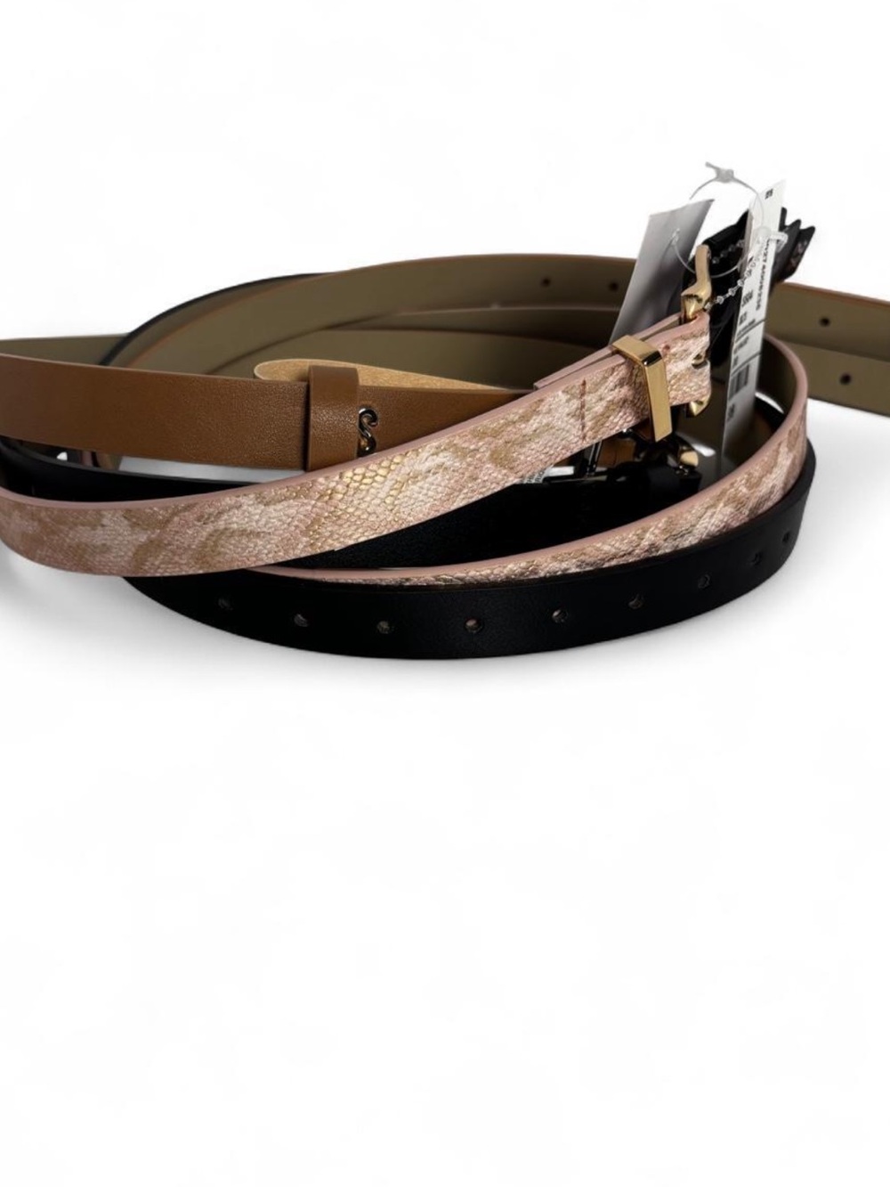 Steve Madden Women's 3-Piece Slim Belt Set - Black, Brown, Pink Snake